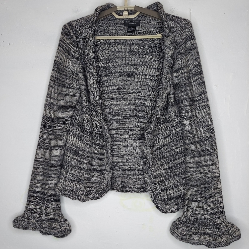 Tashia‎ London Cashmere Cardigan Women Small Variegated Open Long Ruffle Sleeve